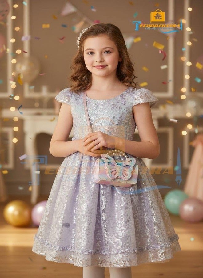 TECHNOCHITRA Fashion Sparkle Butterfly Sling Bag for Kids Girls | Glitter Purse with Pearl Handle and Adjustable Belt| Cute & Handy Multipurpose Pouch - Image 4
